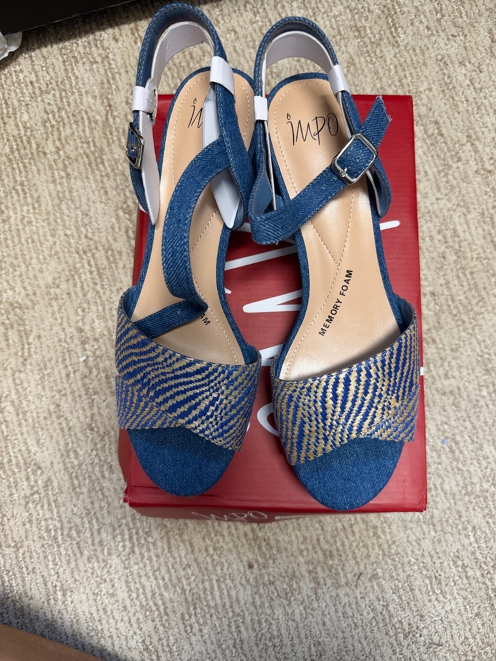Impo Blue and Gold Woven Strap Sandals